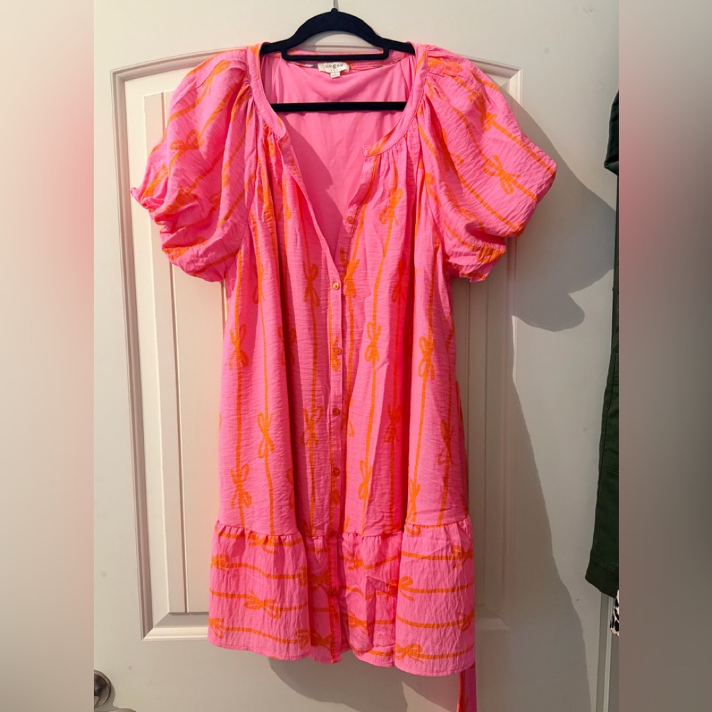 Pink and Orange Puff Sleeve Dress